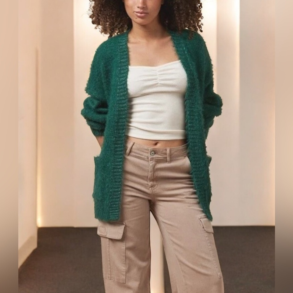 American Eagle 🦅 OH Whoa So Cozy Fuzzy Cardigan Green